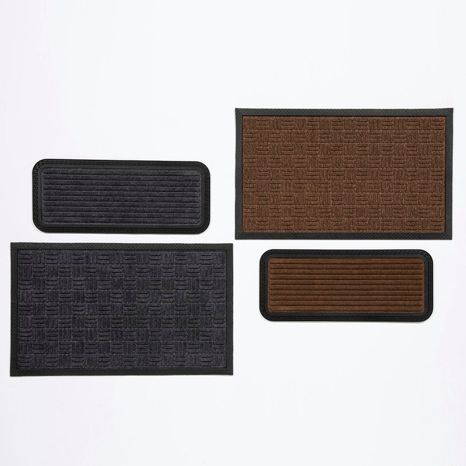 image 1 of Millbrook Stripe Embossed Backed Polypropylene 25x60cm Grey Doormat