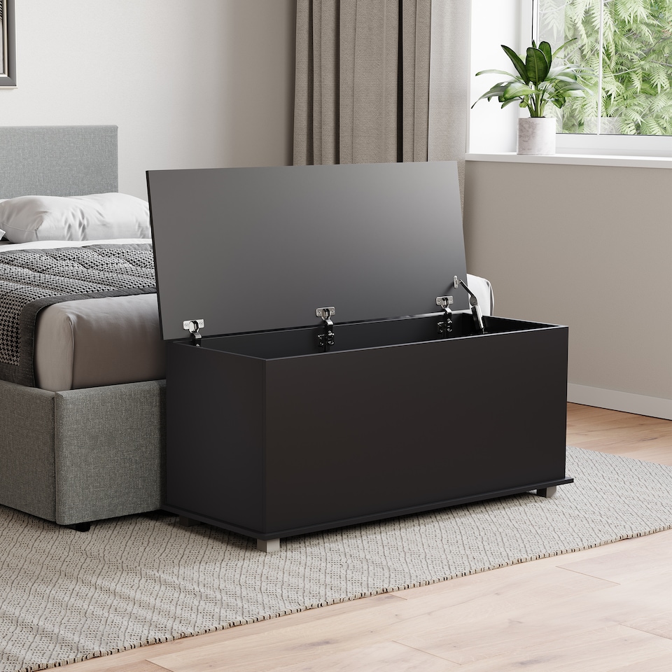 image 1 of Vida Designs Leon Storage Ottoman Bedroom Hallway Chest Bench, Black | Black | Black