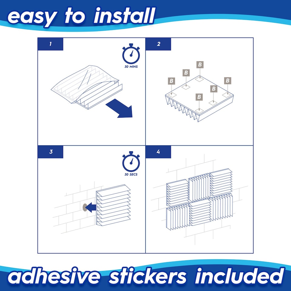 image 1 of Harbour Housewares Square Foam Acoustic Panels - 2.5 x 30 x 30cm - Black - Pack of 24 | Black | Black | 24