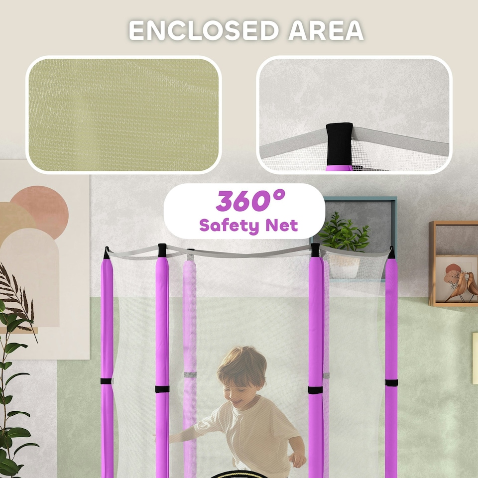 image 1 of AIYAPLAY 4.6FT Kids Trampoline with Safety Enclosure Net, Purple