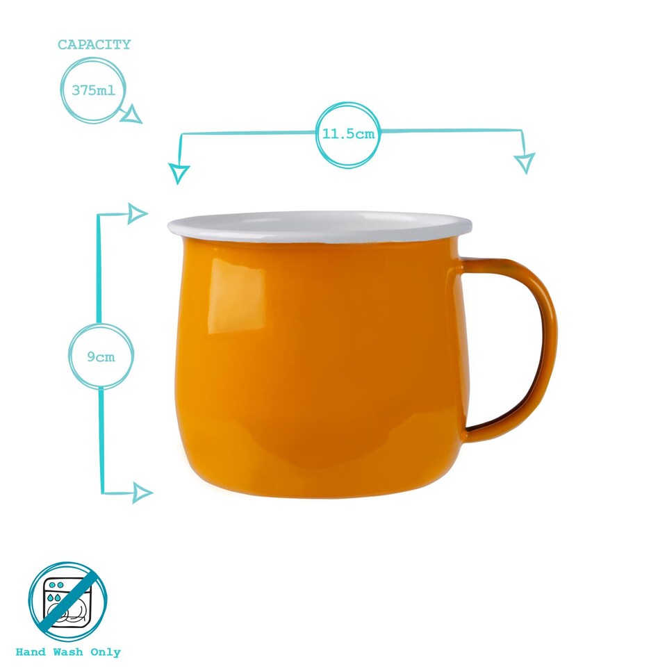image 1 of Argon Tableware Coloured Enamel Belly Mugs - 375ml - Yellow - Pack of 6 | Yellow | Yellow