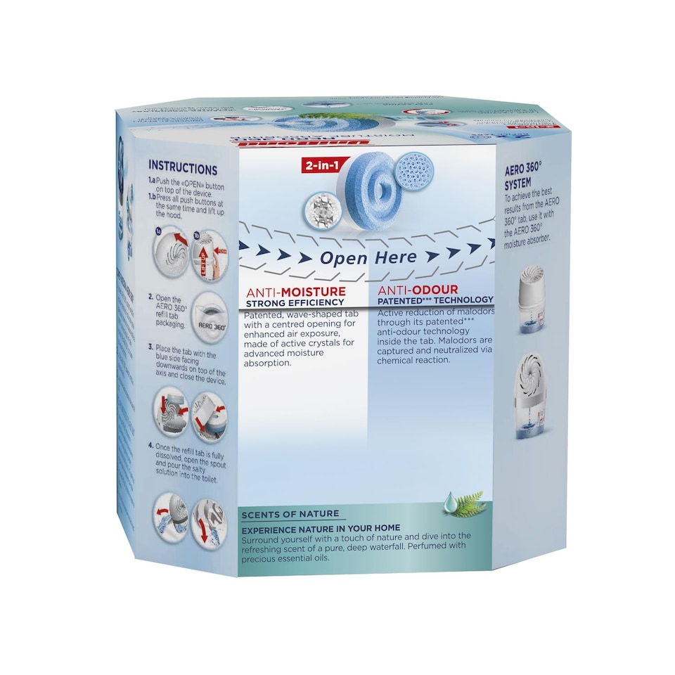 image 1 of UniBond Aero 360 Moisture Absorber Waterfall Freshness Refill (Pack 2)