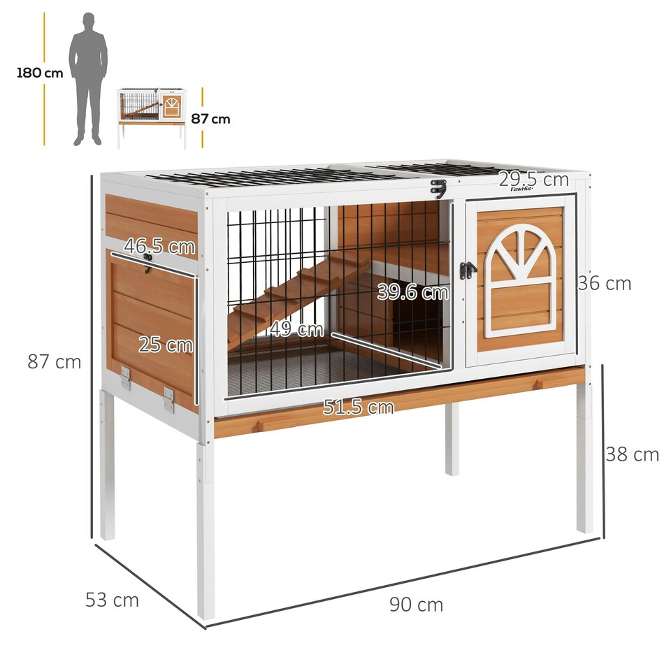 image 1 of PawHut Wooden Rabbit Hutch, Small Animal House w/ Removable Tray, Openable Roof