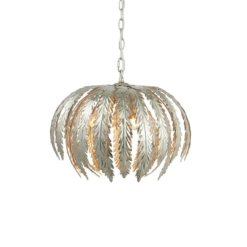 image 1 of Delphine Floral Leaves 3 Light Spherical Pendant Silver Paint, E14
