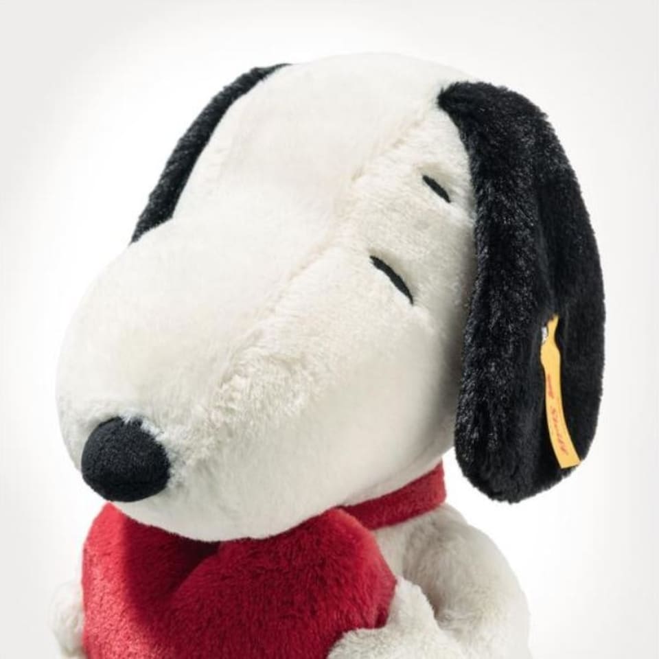 image 1 of Steiff Snoopy Red Love Heart Soft Toy | White | Red Heart