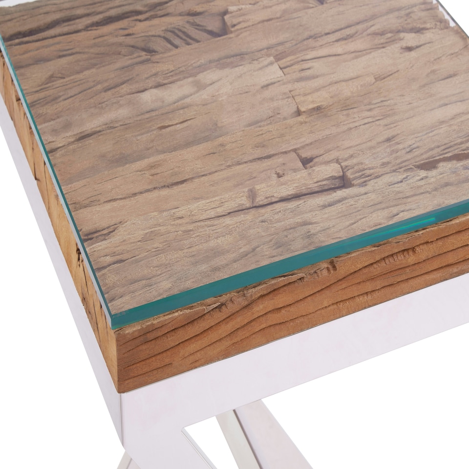image 1 of Interiors by Premier Natural Top Side Table With Cross Base Brown