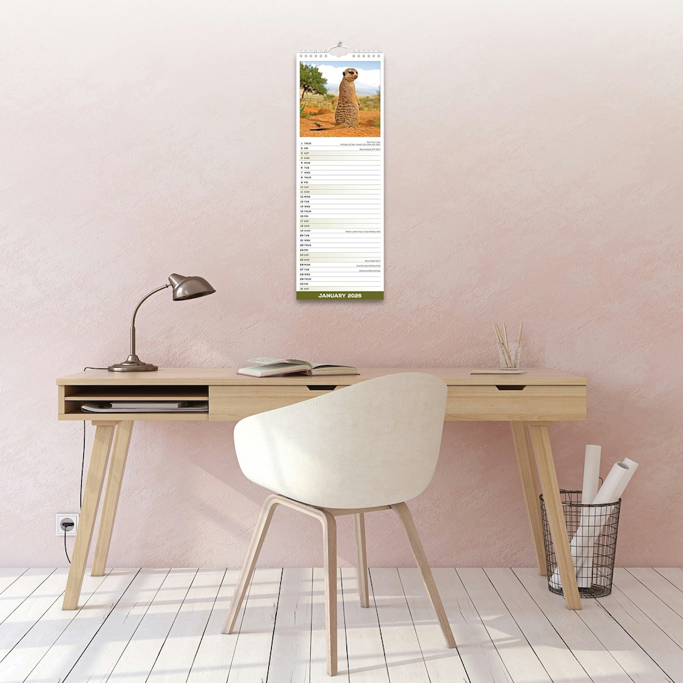 image 1 of Meerkats Slim 2026 Calendar | Slimline Wall Calendar | Animal Gift | Plastic Free Packaging | by Avonside Publishing [Calendar] Avonside Publishing Ltd