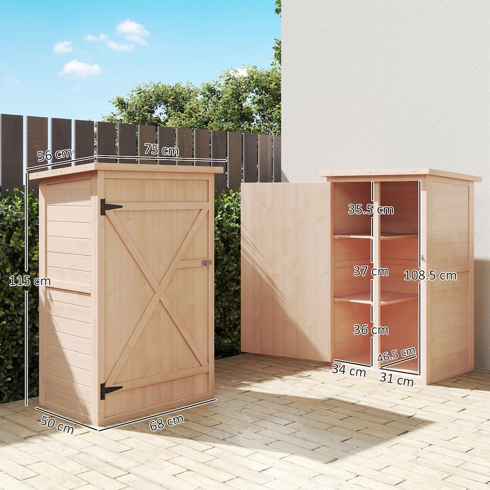 image 1 of Outsunny Garden Shed Outdoor Tool Storage w/ 2 Shelve 75 x 56 x115cm Natural