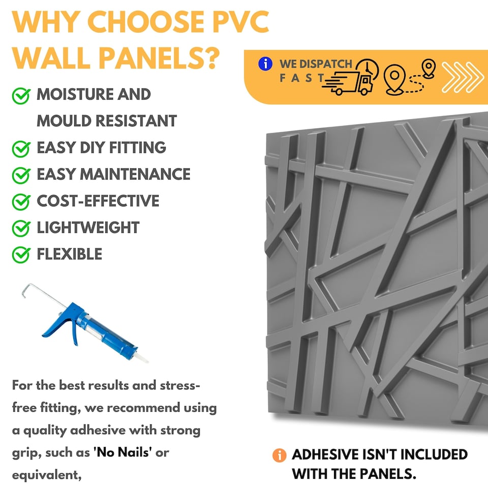image 1 of NOVECRAFTO Geometric 3D Wall Panels – 6 Sheets Covering 1.5 sqm (16.15 sqft) – Decorative PVC Panels 50x50cm – Modern Geometric Line Design Grey