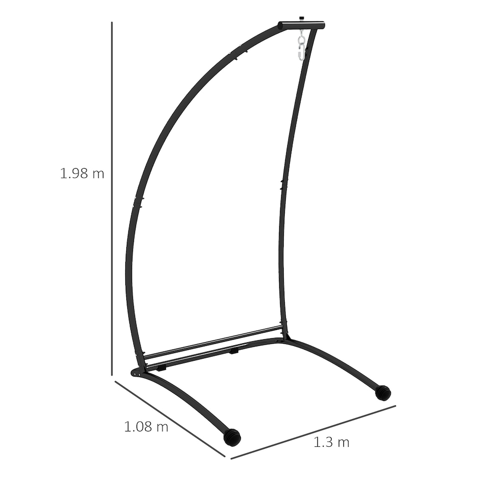 image 1 of Outsunny Hammock Chair Stand Metal Frame C Shape Hammock Stand Only Black