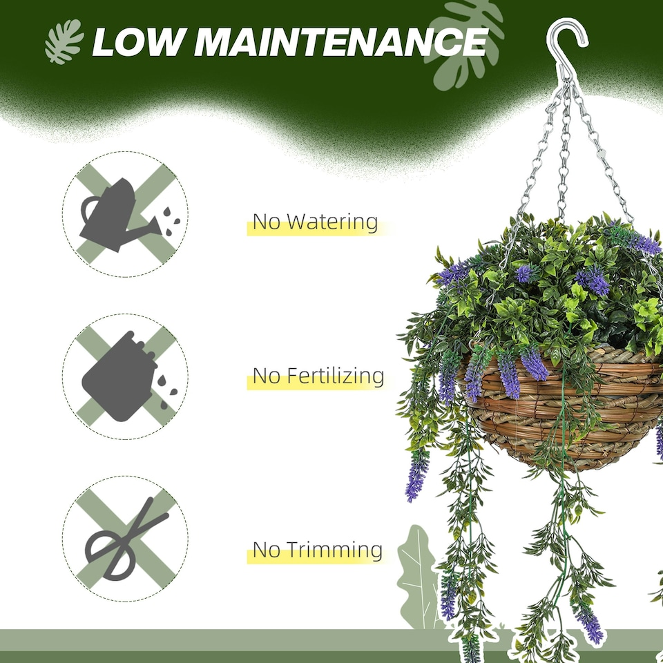 image 1 of HOMCOM Set of 2 Artificial Plants, Lavender Flowers in Basket, Purple
