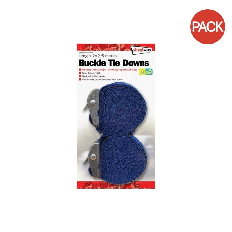 Streetwize Buckle Ratchet Straps (Pack of 2) - Blue - One Size