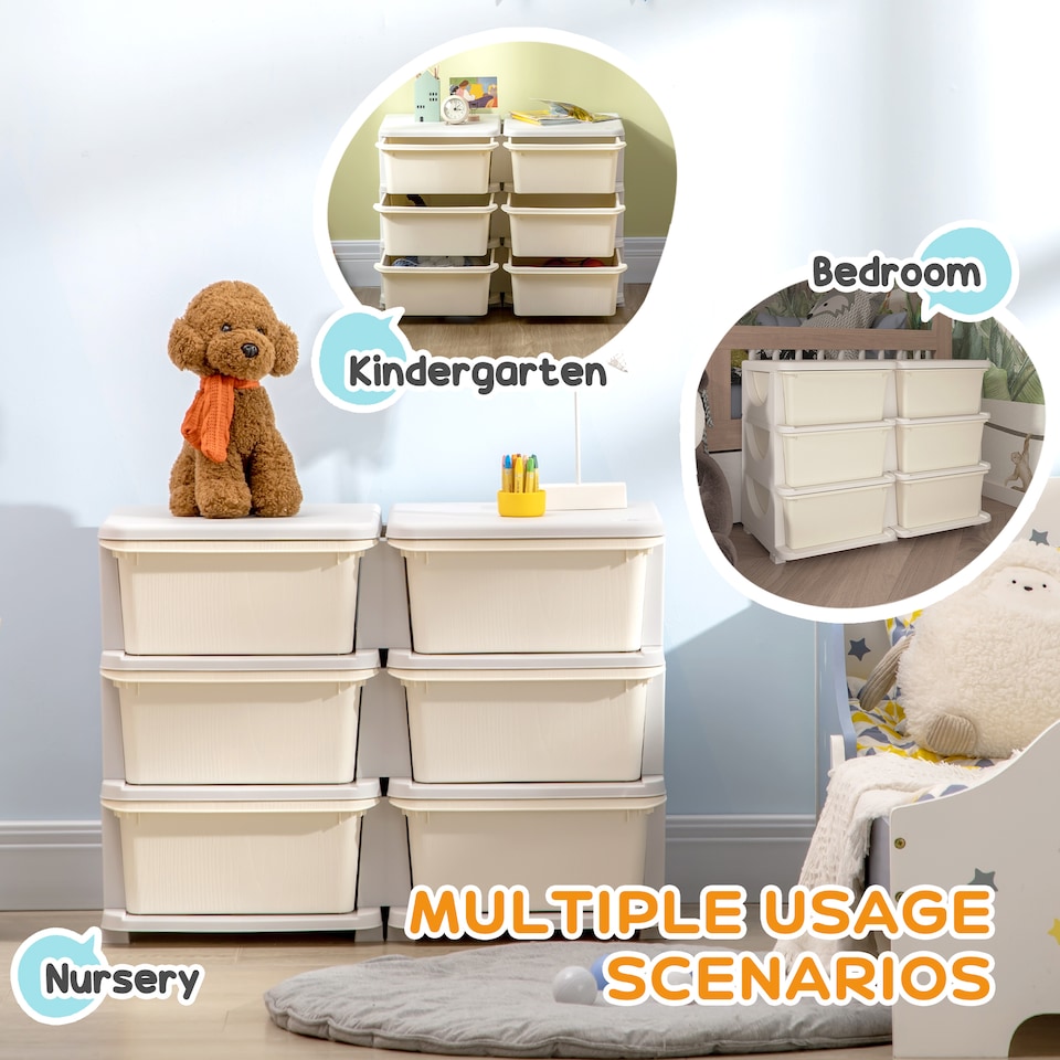 image 1 of HOMCOM Kids Storage Units with Drawers Chest Dresser Tower | Cream | 75 x 37 x 56.5cm