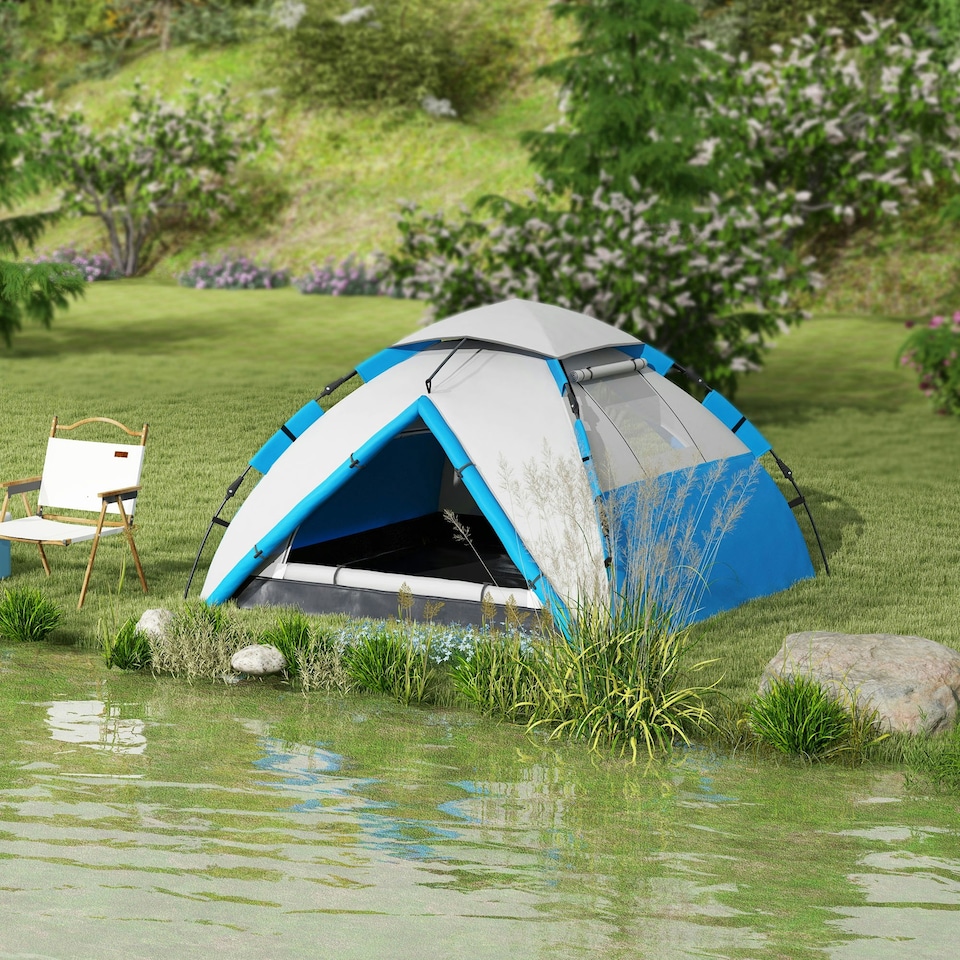 image 1 of Outsunny 3-4 Man Camping Tent Portable with Bag, Quick Setup, Dark Green