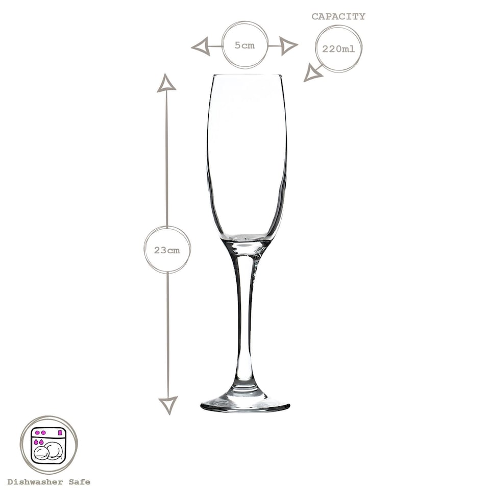 image 1 of LAV Venue Glass Champagne Flutes - 220ml - Clear - Pack of 6