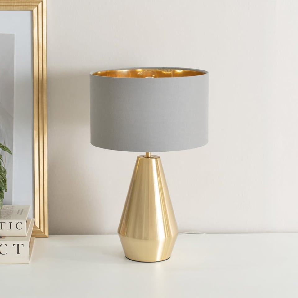 image 1 of ValueLights Jax Gold Dimmable Touch Table Lamp Grey Gold Shade & Bulb | Gold