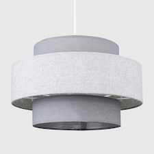 ValueLights Cylinder Ceiling Pendant Light Shade in a Dark Grey & Light Grey Herringbone Finish - Complete with a 10w LED GLS Bulb 3000K Warm White