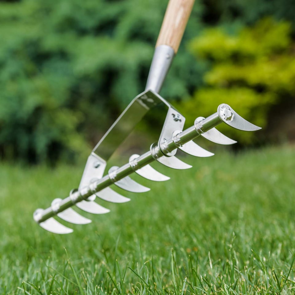 image 1 of Kent & Stowe Stainless Steel Scarifying Rake with Ash Handle and 10 Tines | Multi | 1 x Scarifying Rake