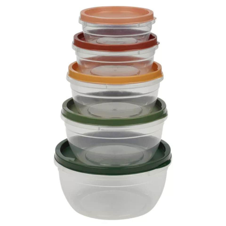 image 1 of 5Pcs Plastic Food Storage Containers & Airtight Lids Microwave Freezer Safe Sets | Multi | Multicoloured | 3x Round Sets