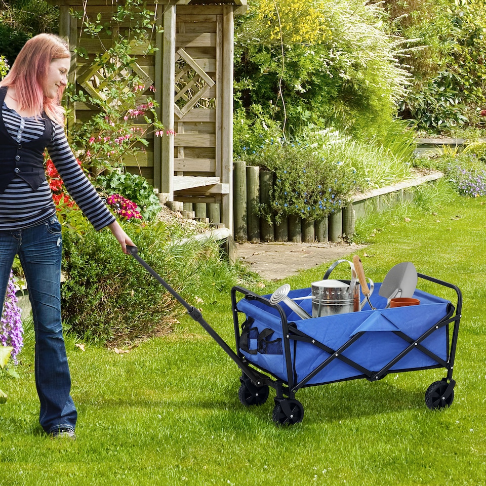 image 1 of Outsunny 62L Festival Trolley, 120kg Heavy Duty Folding Trolley Cart, Blue