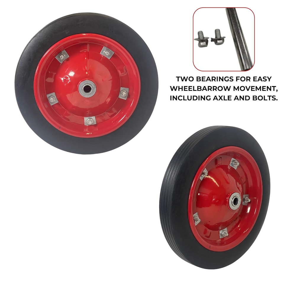 image 1 of Replacement 13" x 3" Puncture Proof / Solid Wheelbarrow Wheel With Axle