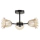 image 5 of Designer Matte Black Ceiling Light with Amber Floral Glass Shades