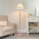 image 1 of ValueLights Bobbles Rose Pink Bobbin Floor Lamp with Blue Trim Scallop Shade