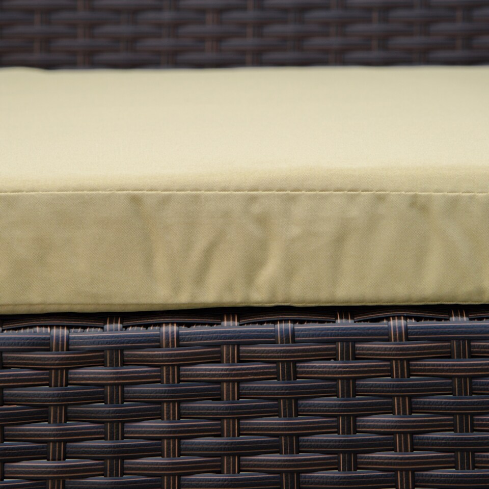 image 1 of Outsunny 3 Pieces Rattan Bistro Set, Wicker Garden Furniture Set with Glass Top Coffee Table and Chairs, Washable Cushions, for Outdoor, Patio, Balcony, Beige