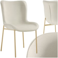 Dining Chair Tessa - ergonomic high backrest, slim steel legs, soft fabric - per piece Cream | Velvet Look Beige/Gold