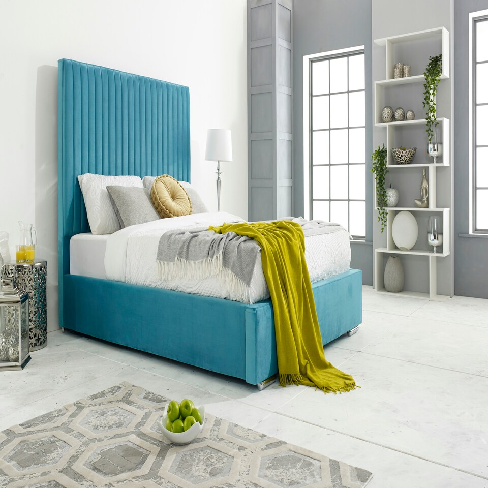 image 1 of Merki Plush Superking Bed Frame - Teal