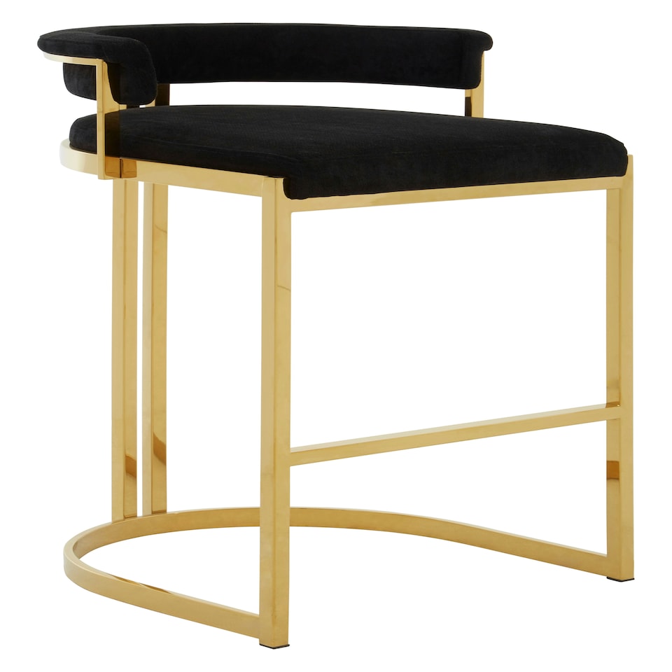 image 1 of Interiors by Premier Black Bar Chair Stool with Back, Kitchen Stool for Bar, Gold Frame Breakfast Stool with Velvet Upholstery