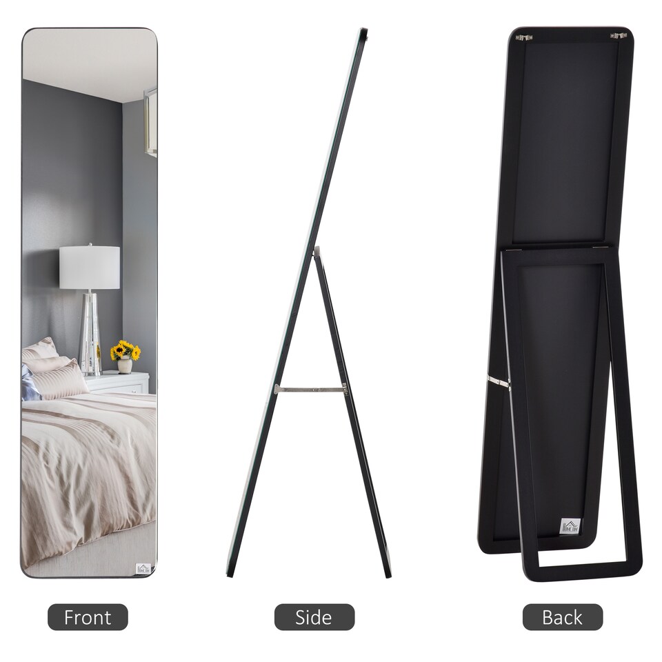 image 1 of HOMCOM Full Length Mirror, 156 37 cm Rectangular Full Body Mirror with Stand, Floor Standing, Hanging or Leaning Against Wall for Bedroom Cloakroom, Black