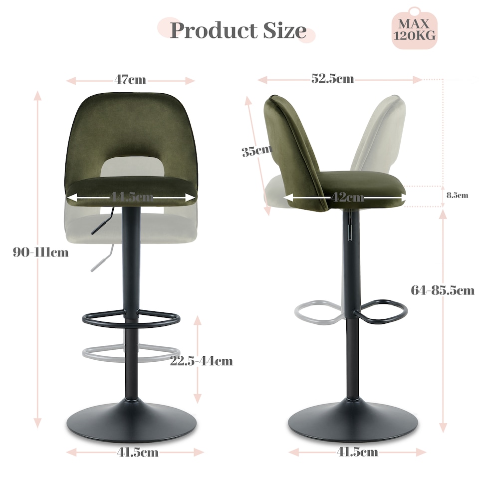 image 1 of SONARA Set of 1 Adjustable Velvet Upholstered Breakfast Bar Stools | Green