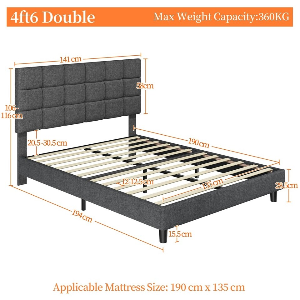 image 1 of Yaheetech 135 cm W x 190 cm L Upholstered Bed Frame Dark Grey