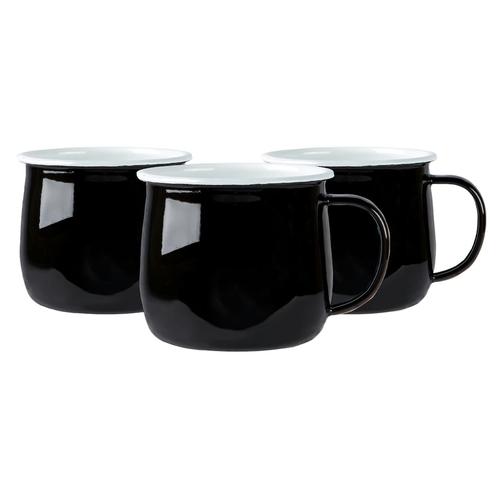 image 1 of Argon Tableware Coloured Enamel Belly Mugs - 375ml - Black - Pack of 6