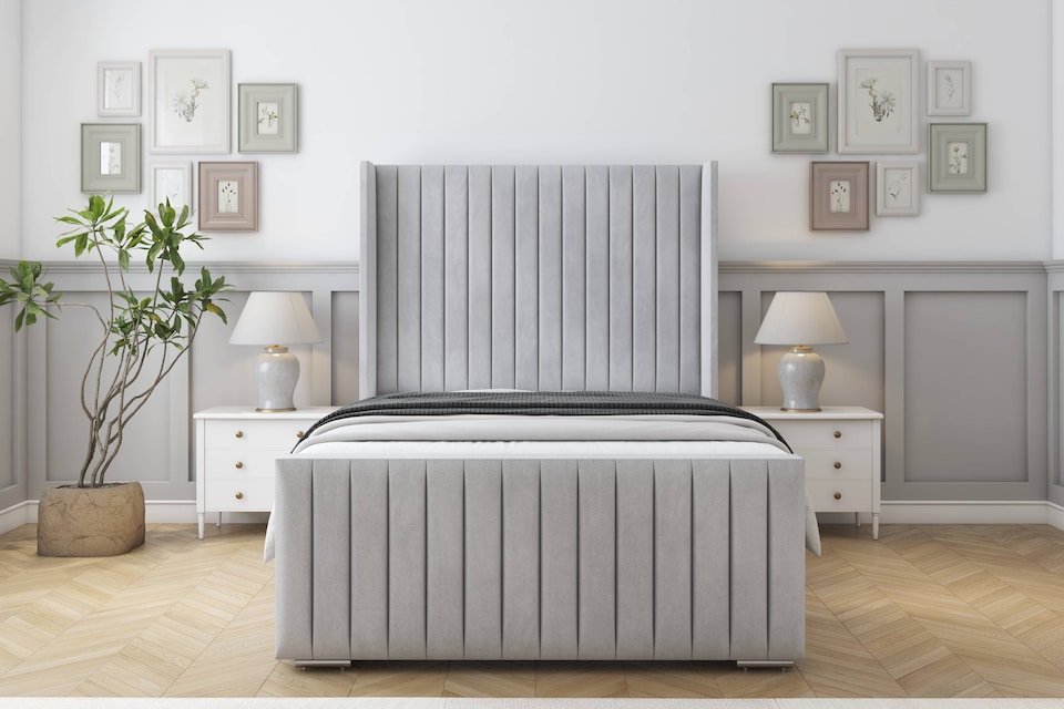 image 1 of Sloomy Marlborough Silver Naples Bed Frame With Mattress With 50"  Upholstered Wingback Headboard 3' Single