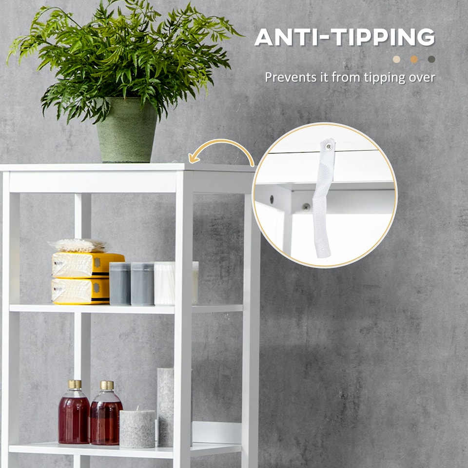 image 1 of kleankin Bathroom Tall Storage Cabinet Organizer Tower w/ Door Shelves White