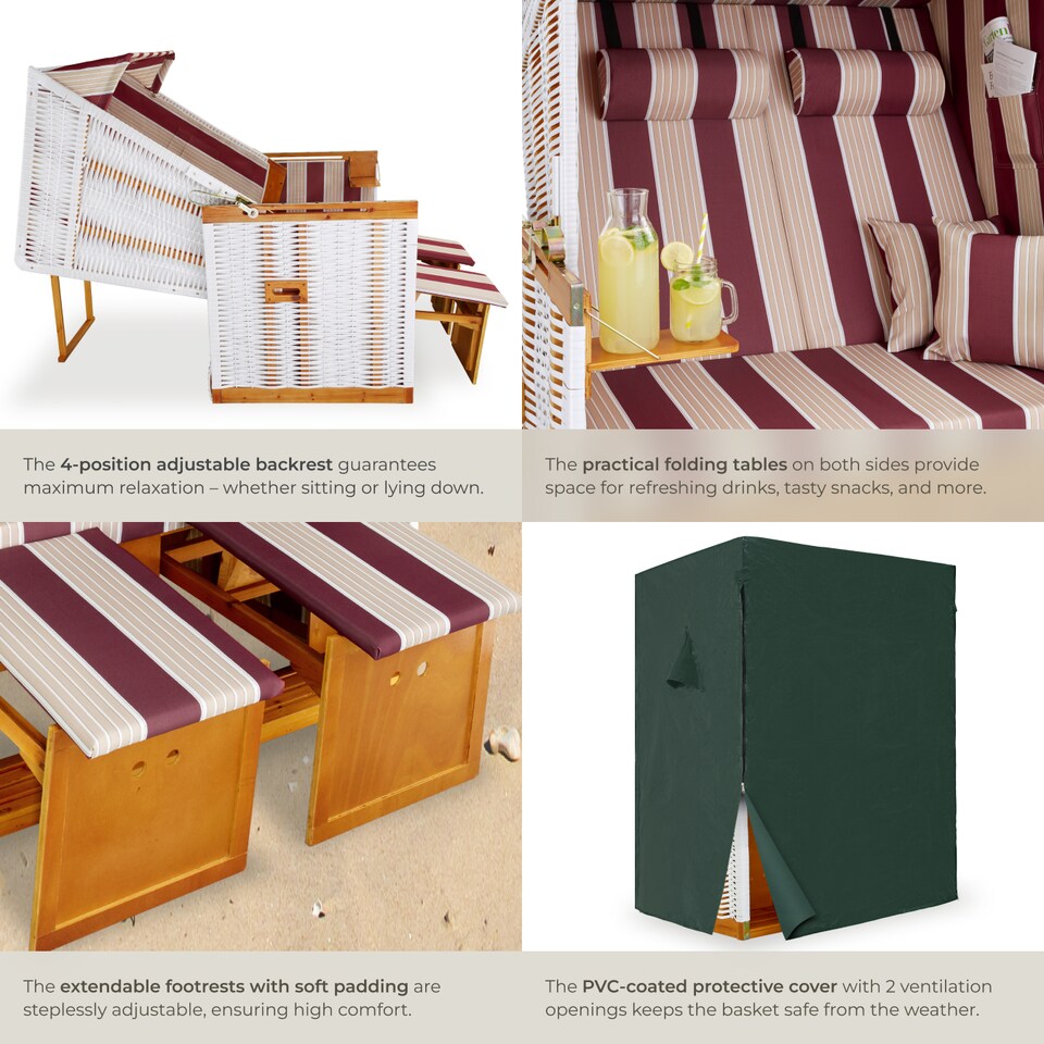 image 1 of Beach Chair Sylt with cushions, footrest and rain cover | Red | red/white | 1