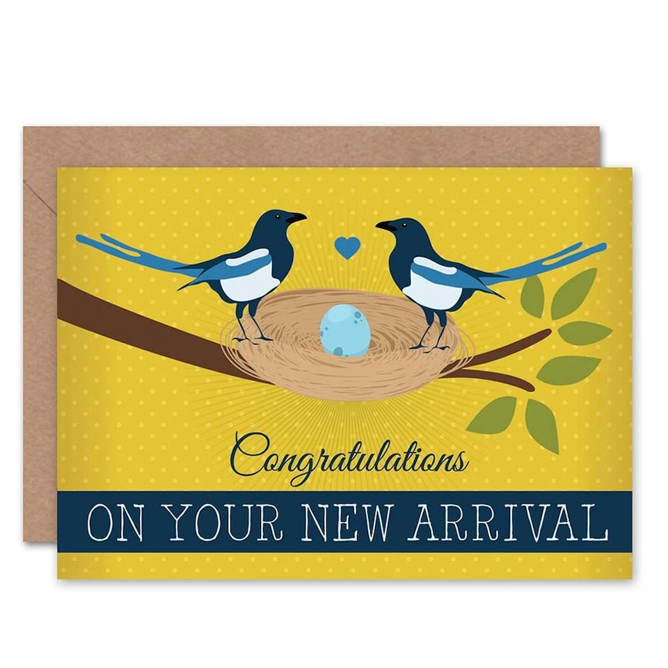 image 1 of New Arrival Congratulations Magpies Nest With Egg New Baby Card
