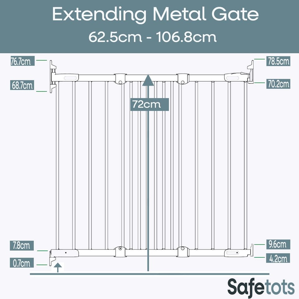 image 1 of Safetots Top of The Stairs Screw Fitted Stair Gate, Black Metal, 62.5cm - 106.8cm, Metal Baby Gate, Safety Barrier | Black | 1