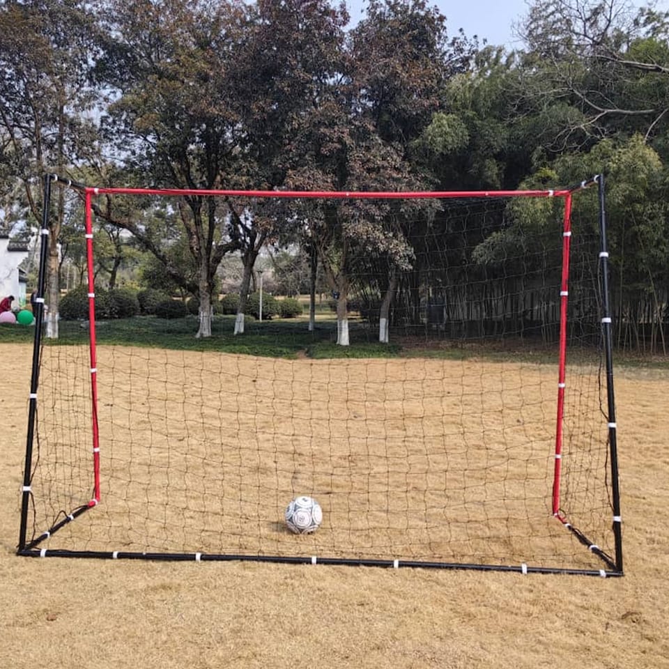 image 1 of Rexco Football Goal Posts Net Soccer Practise Garden Training Black Red 3m x 2m x 1m