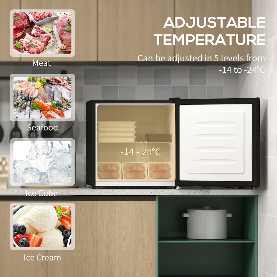 image 1 of HOMCOM 35L Tabletop Freezer with Adjustable Temperature Wire Shelf Black