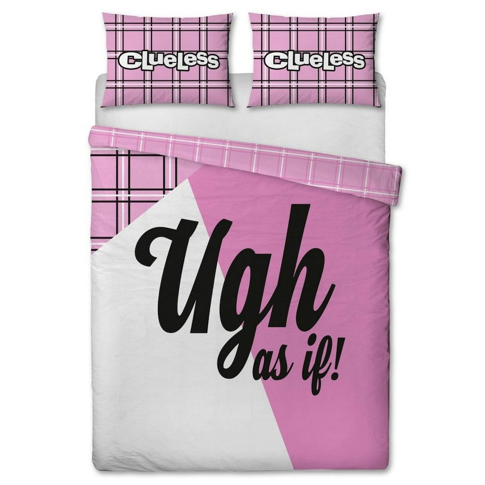 image 1 of Clueless Ugh As If! Icon Duvet Cover Set - Pink/White - Single Pink | Single