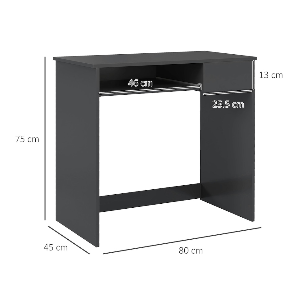 image 1 of HOMCOM Compact Computer Table w/ Keyboard Tray Drawer Study Office Work, Grey