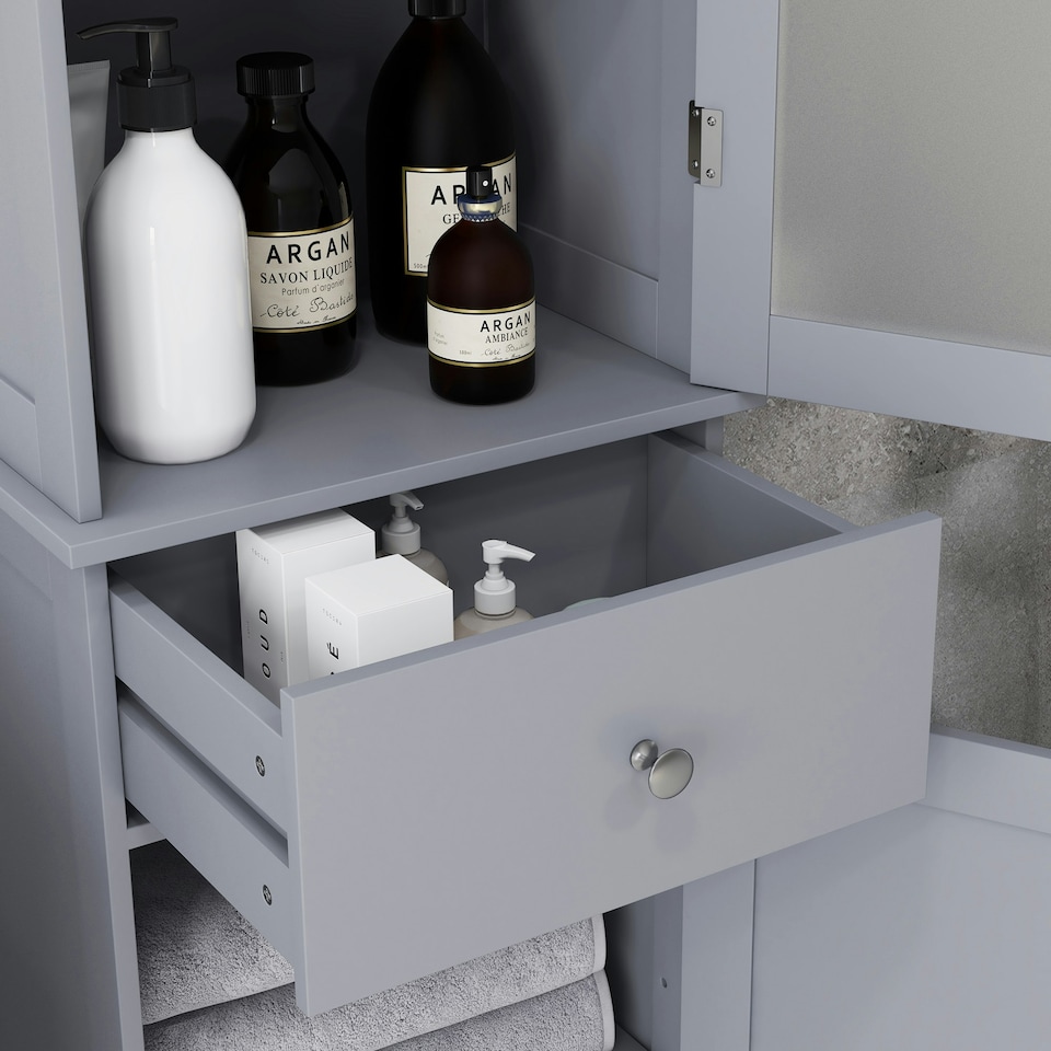 image 1 of kleankin Storage Cabinet Organizer Tower with Shelves & Drawer, Grey