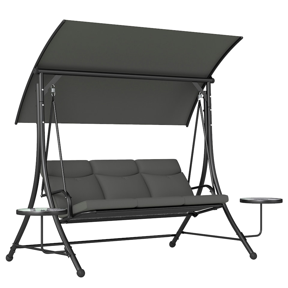 image 1 of Outsunny 3-Seater Swing Seat w/Canopy & Coffee Table, Dark Grey Grey | Dark Grey
