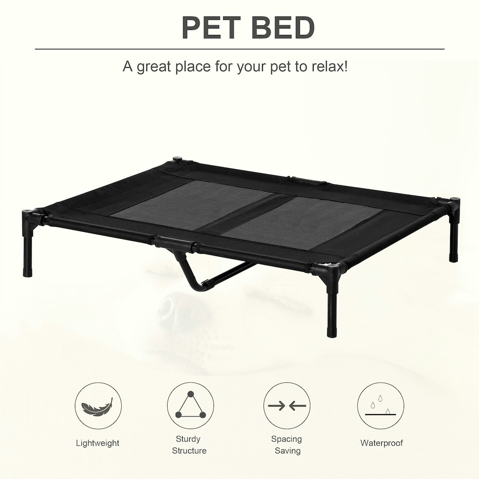 image 1 of PawHut Large Pet Cot Portable Dog Cat Sleep Bed Elevated Camping Outdoor Black