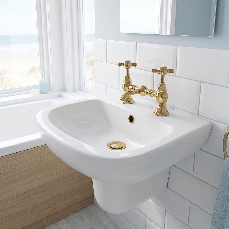 image 1 of Balterley Traditional Bathroom Crosshead 2 Tap Hole Bridge Basin Mixer Tap
