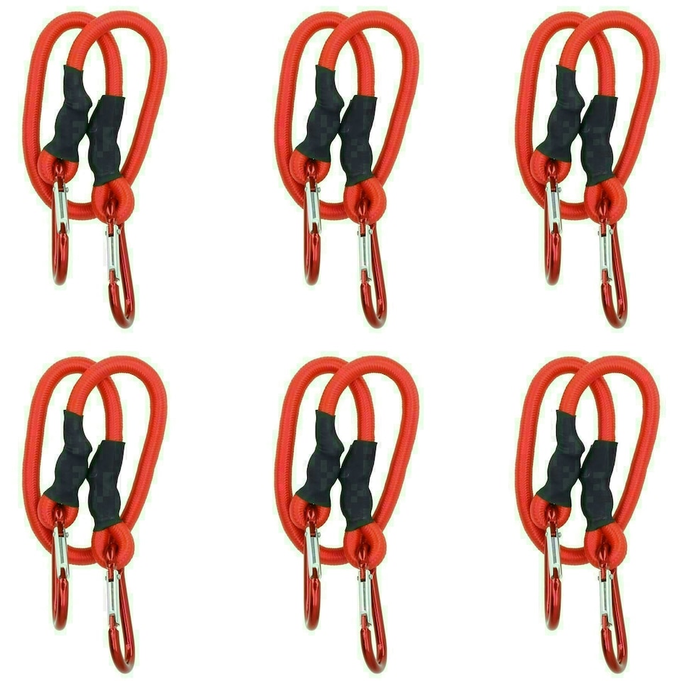 image 1 of 24" 60cm Bungee Rope with Carabiner Clips Cords Elastic Tie Down Fasteners 6pc