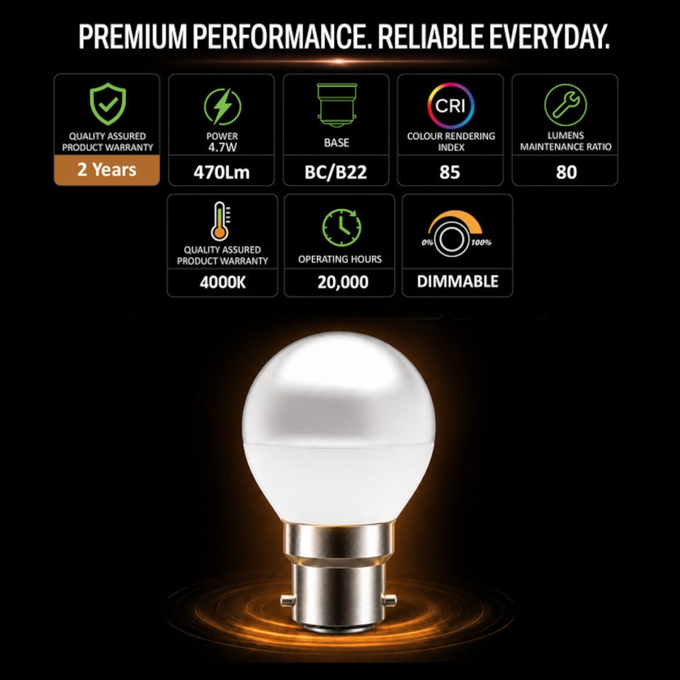 image 1 of BELL Lighting B22 Dimmable SMD Golf Ball Natural White 4000K 4.7W Light Bulb